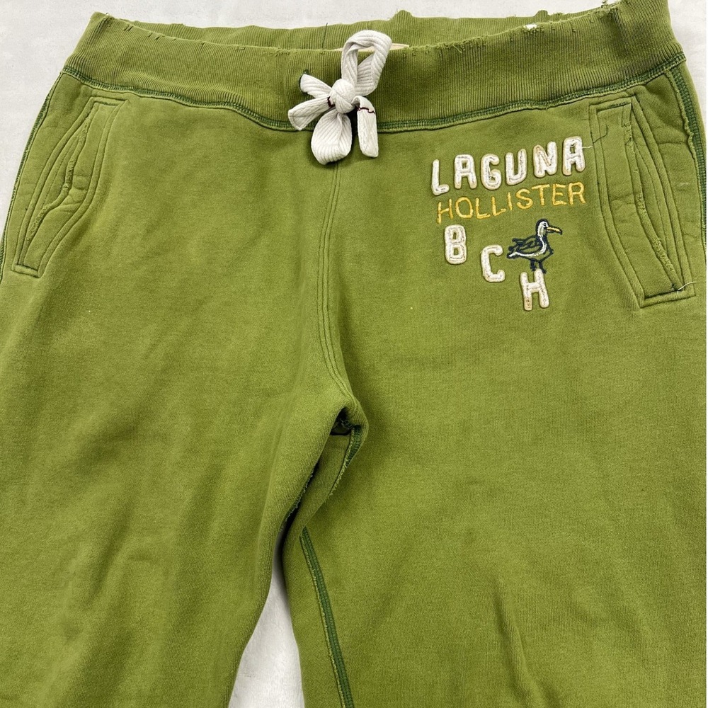 Hollister Sweatpants Womens L Green Laguna Beach Distressed Y2K Graphic Pockets
